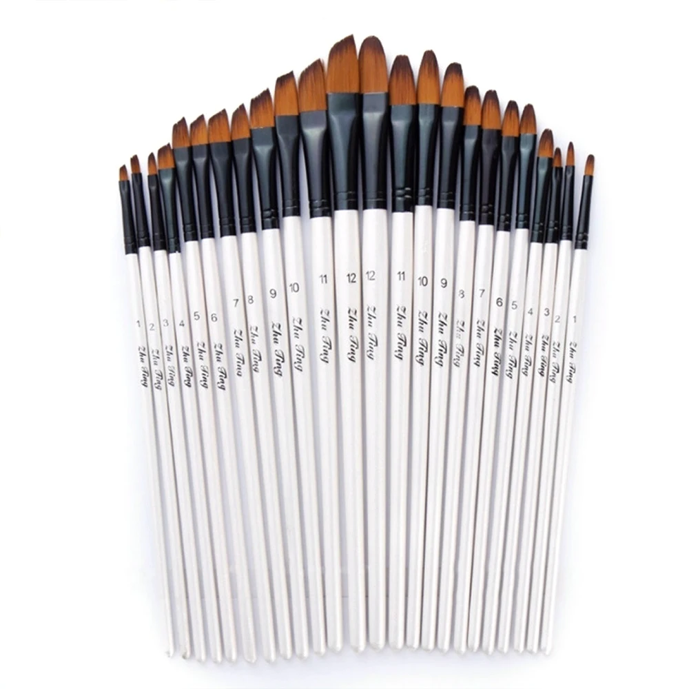 Brush Pen Delicate Durable Nylon 12Pcs Craft Art Drawing Supplies Painting Brush Acrylic Nylon Hair Paintbrush