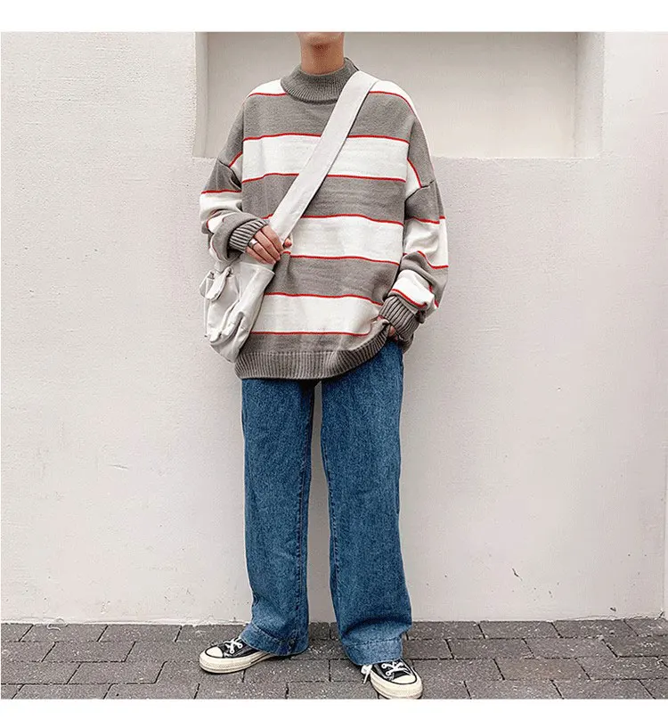 LAPPSTER мужской зимний свитер Harajuku в полоску пуловер корейский модный осенний свитер Harajuku уличная негабаритная свитера