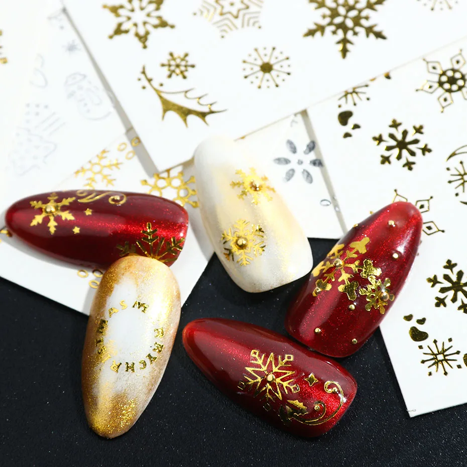 1 шт золотые серебряные рождественские наклейки для ногтей Снежная вода наклейки цветок Дизайн ногтей слайдер для водяной знак, маникюр Клей наконечник CHSTZ-YA-1