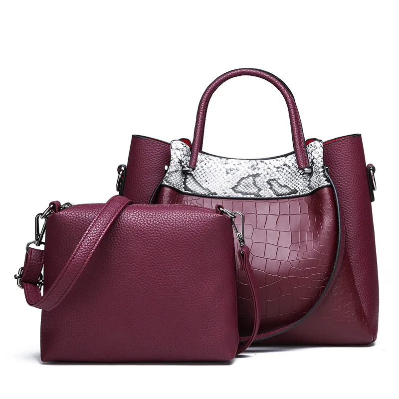 

2019 New Style Europe And America Two-Piece Set Shoulder WOMEN'S Bag Stone Pattern Versatile Hand Picture WOMEN'S Bag