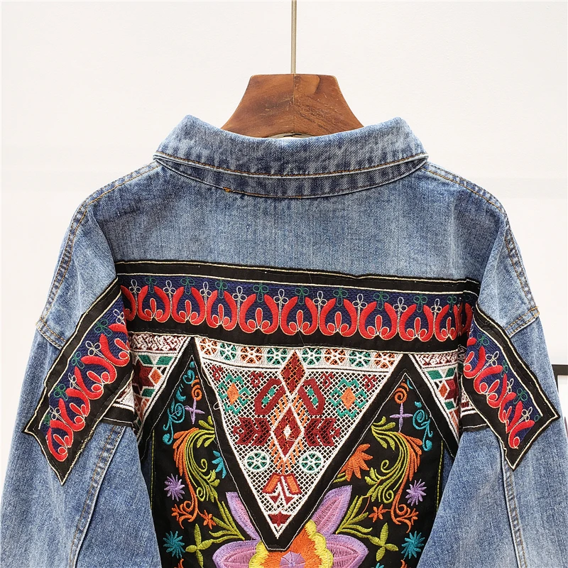 Denim Jacket Women Beading Floral 