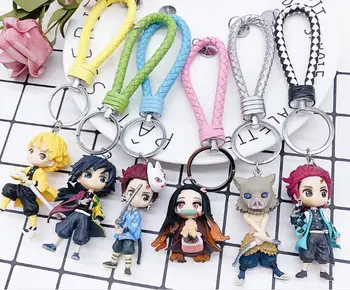 

Anime Demon Slayer Acrylic Keychain Brinco Blade Of Ghost Key Chain Kamado Tanjirou Cosplay Pompom Yaiba Keyring Pendant gift