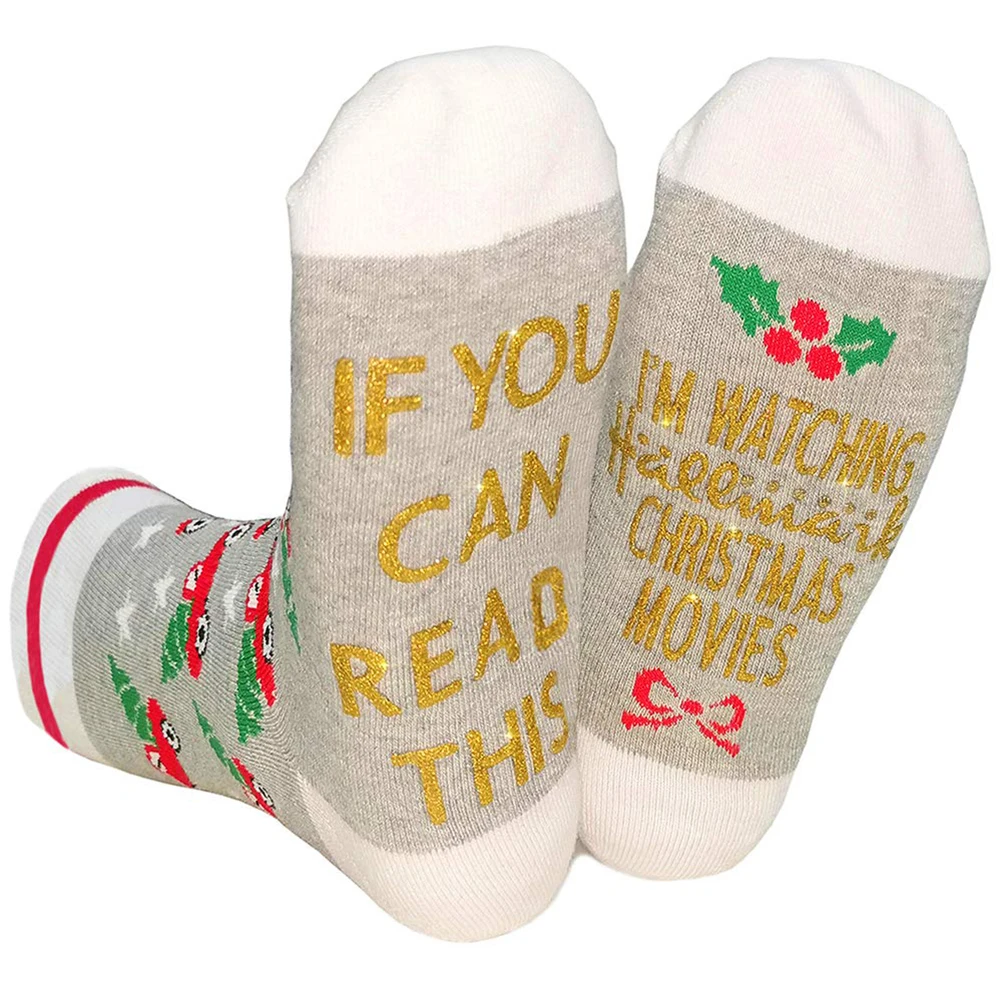 Для мужчин носки с рождественским рисунком, прямая, новинка, с принтом букв носки смешные Для женщин Повседневное носки, подарок на Рождество для девочек