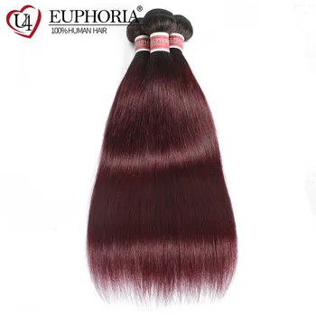 

T1B/99J Burgundy Color Straight Human Hair Bundles Brazilian Remy Hair Extensions Ombre Colored 8-26inches Hair Weaving EUPHORIA
