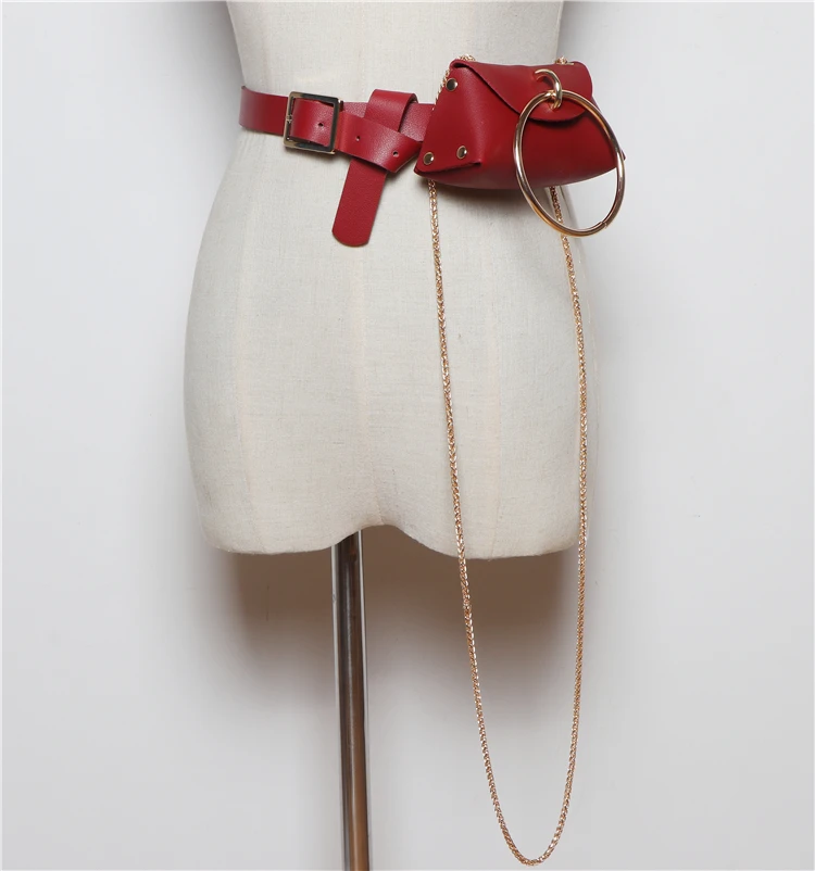 Модная мини-седельная сумка, съемная сумка на пояс из ПУ кожи, сумка на пояс с большим кольцом, украшенная цепочкой, сумка через плечо, сумка-мессенджер, Фанни-пакеты