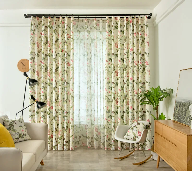 New Korean Pastoral Shading Cotton Linen Window Stitching Curtains for Living Dining Room Bedroom Leaf Flower Door Kitchen