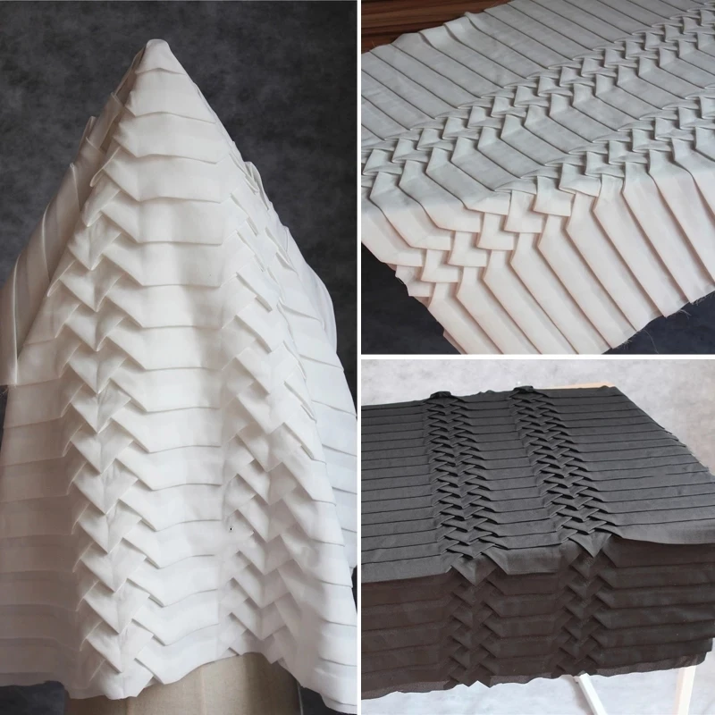 

Pleated Fabric Hand woven chiffon three-dimensional texture fold fold geometry transform apparel Design Fabric DIY