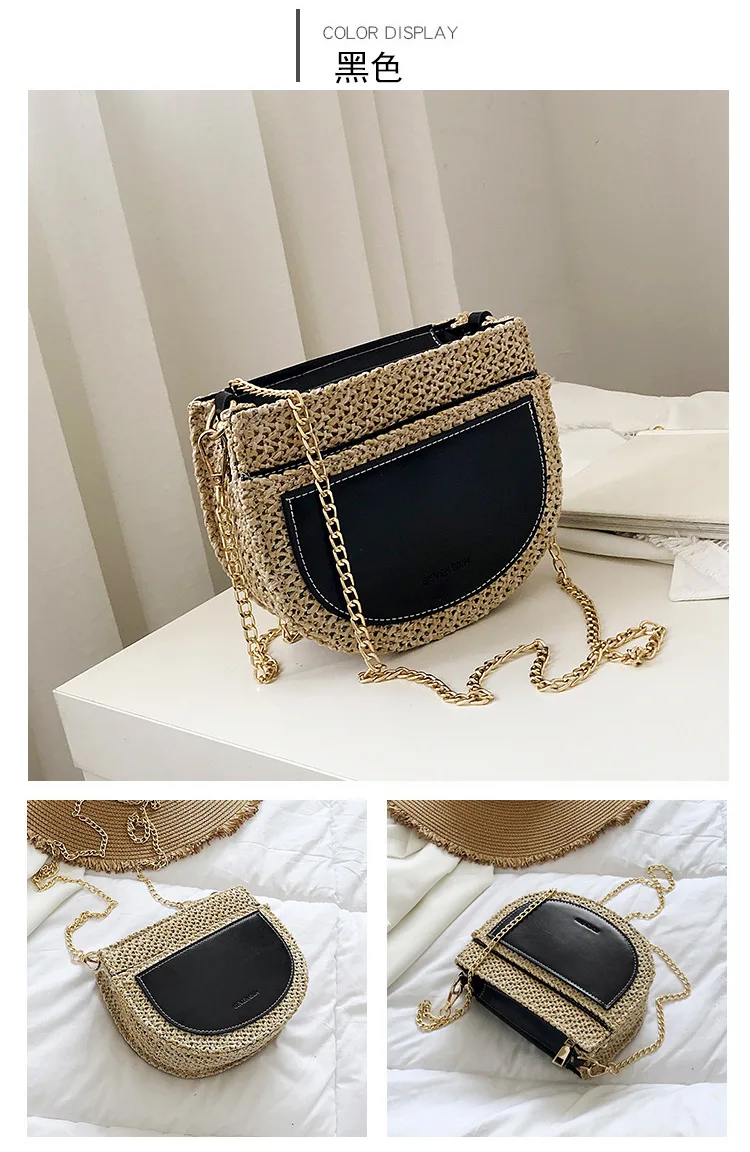 JIULIN The new crescent grass knitted handmade multi-pocket Bohemian style single shoulder straddle lady bag in
