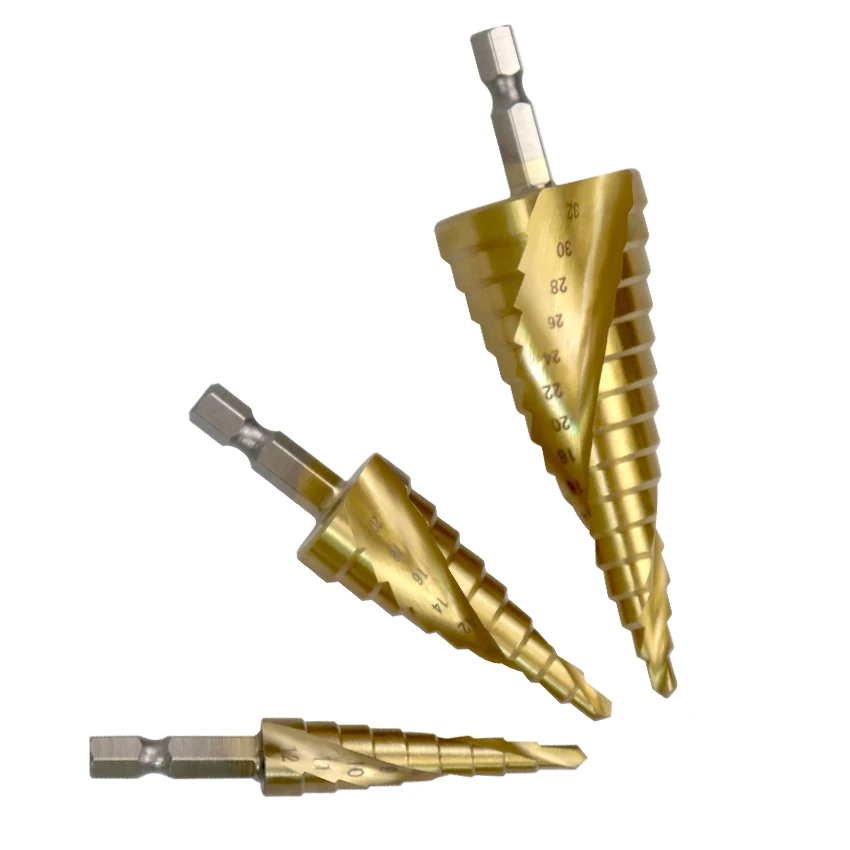 

3Pcs Metric Spiral Flute The Pagoda Shape Hole Cutter Cone Hole Cutter 1/4'' Hex Shank Core Drill Bits For Metal Wood