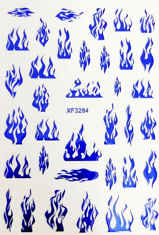 Сделай Сам лазерный Золотой Серебряный огненный дизайн ногтей декоративный стикер для ногтей маникюр красное пламя дизайн наклейки задние наконечники для клея - Цвет: XF3284 blue