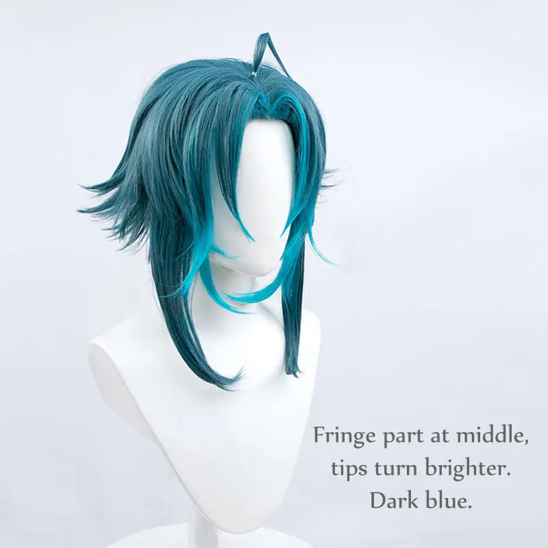 Synthetic short wig Xiao Genshin Impact Vigilant Yaksha Dark blue color curly wigs for men women Cosplay party Hair extension 2