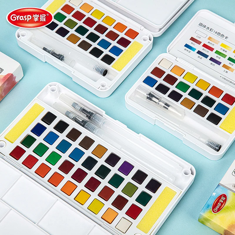 12 Color Solid Watercolor Paint Set Water Brush Pen Foldable Travel Water Color Pigment For Draw watercolor painting set,watercolor paint,watercolor pigment