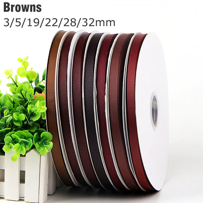 3/5/19/22/28/32mm Brown Ivory Grosgrain Ribbon High Quality 100