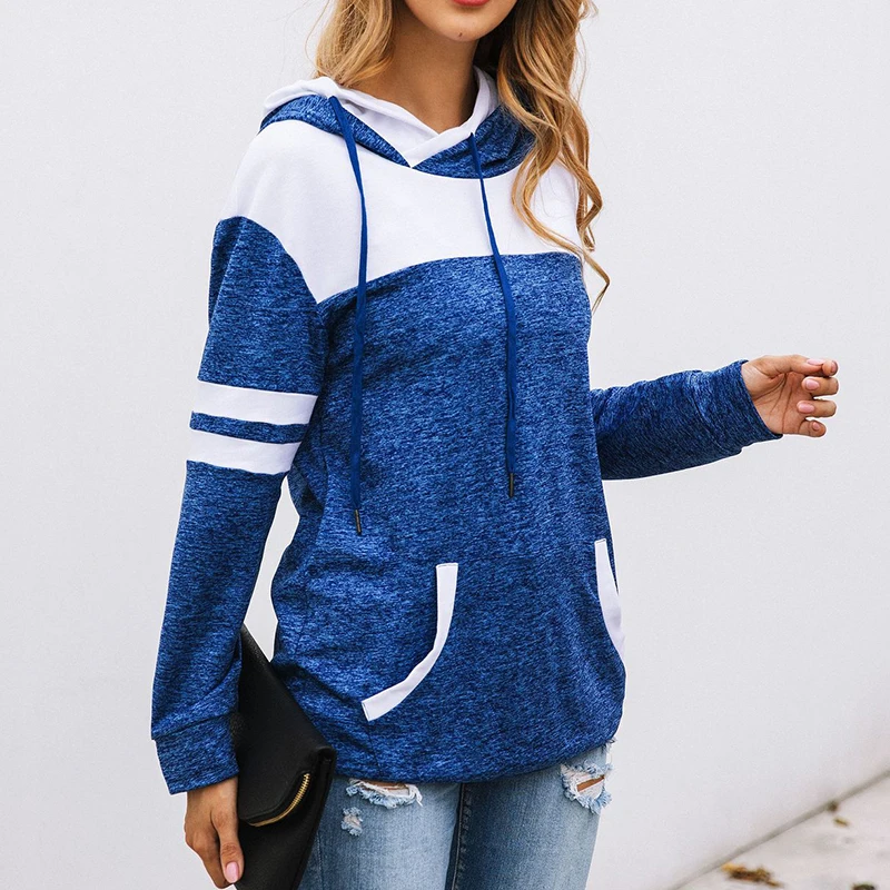 Лоскутные толстовки с капюшоном, худи с длинным рукавом, повседневные женские свитшоты на осень и зиму, Новые пуловеры, джемпер с карманами, новинка, GV906