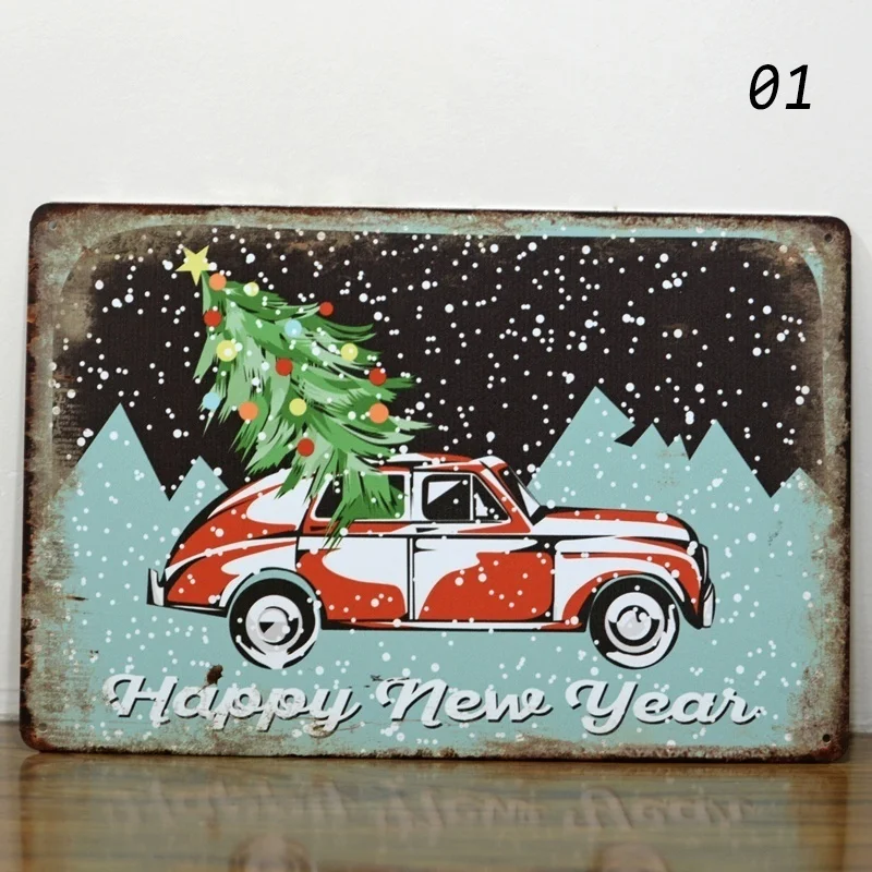 Merry Christmas металлический знак Merry& Bright антикварный грузовик и дерево - Цвет: Белый