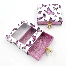 1PC mariposa patrón de diseño cuadrado caja de embalaje pestañas falsas manija de cristal Lash de funda, soporte con bandeja transparente