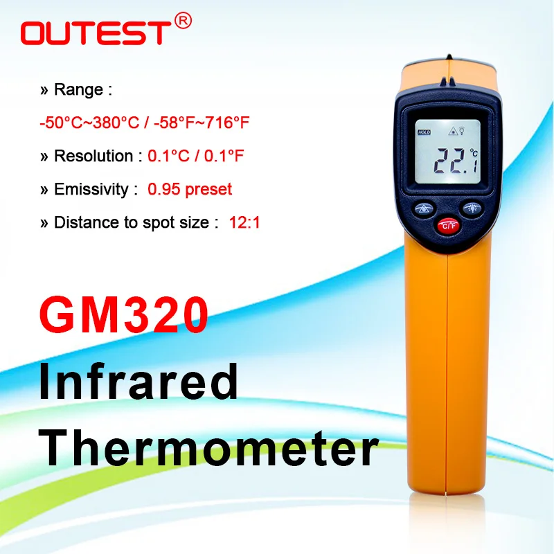 

GM320 Non-Contact 12:1 LCD display IR Infrared Digital Temperature Gun Thermometer -50C~380C ( -58F~716F ) 5pcs/lot
