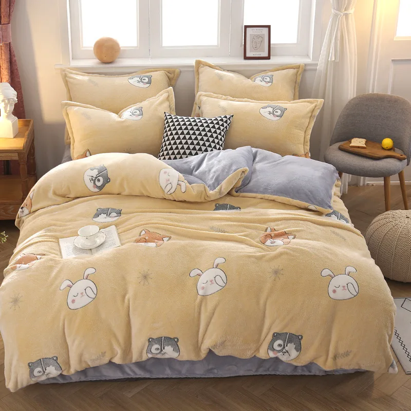 cute rabbit Снежинка кашемировый Комплект постельного белья зимний коралловый флис пододеяльник набор фланелевый плоский лист AB сторона утолщенная теплая льняная Рождественская домашняя одежда - Цвет: cute rabbit