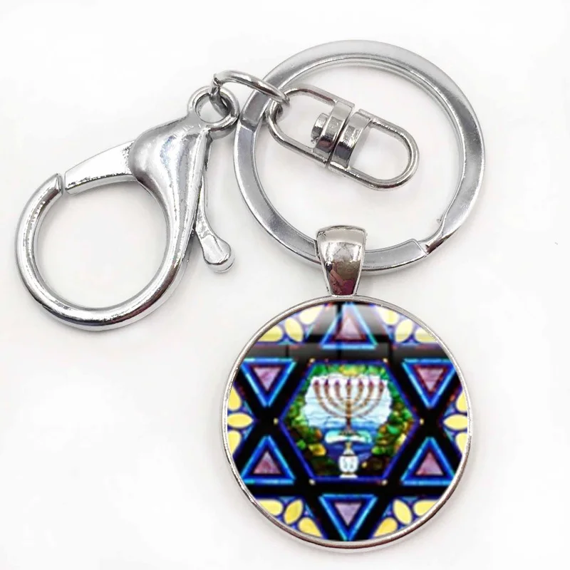 Jewish Shield Star Of David Keychain Supernatural Pentagram Art Printed Glass Dome Key Ring Israel Judaica Hebrew Jewelry | Украшения и