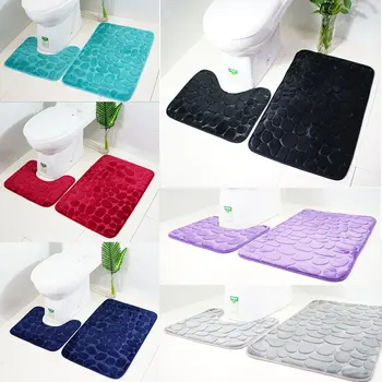 

2Pcs/Set Bathroom Mat Toilet Carpet Anti-Slip Kitchen Floor Rug Bath Shower Cobblestone Rug Washable Tapete Banheiro Seat Pad