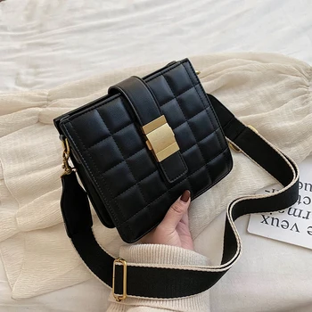 

Fashion Wide Lock Design Ladies Shoulder Bag Good Quality Plaid PU Leather Crossbody Bags For Women 2020 Medium Female Bolsos