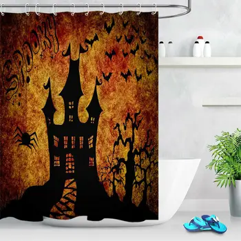 

Halloween Spooky Castle Bathroom Shower Curtain Set Waterproof Fabric