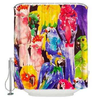

Vintage Mordern Design Printed Bath Curtain Colorful Parrot Oil Painting Shower Curtain Polyester Fabric 3d Curtains For Bath