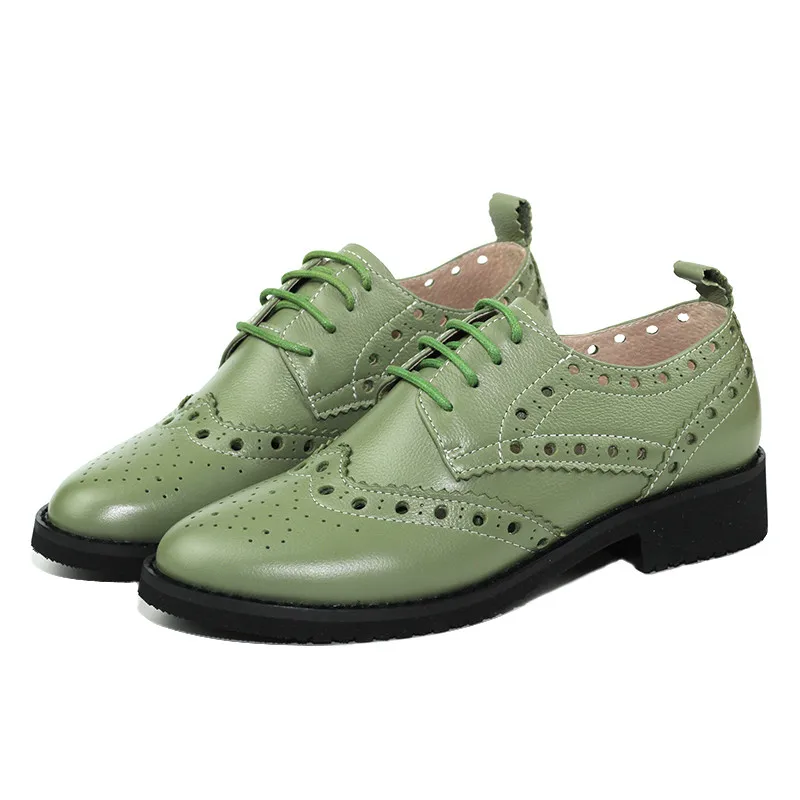 Spring 2020 New Genuine Leather Lace-Up College Women's Brogues Shoes Vintage Carved Single Oxford Shoes For Woman Plus Size 43 (9)