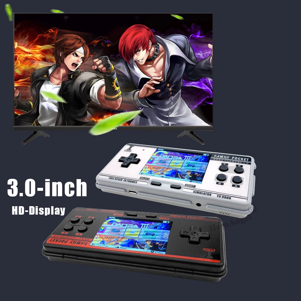 Newest Family Pocket FC3000 V2 Classic Handheld Game Console 4000+ Games 3 Inch IPS Screen TV Output Portable Video Game Console