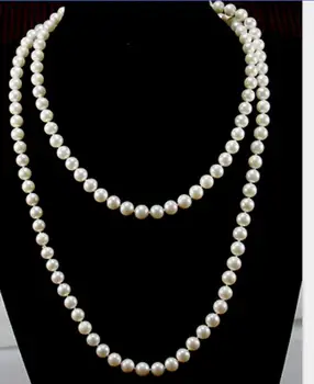 

elegant AAA 9-10mm south sea round white pearl necklace 48" Yellow Clasp