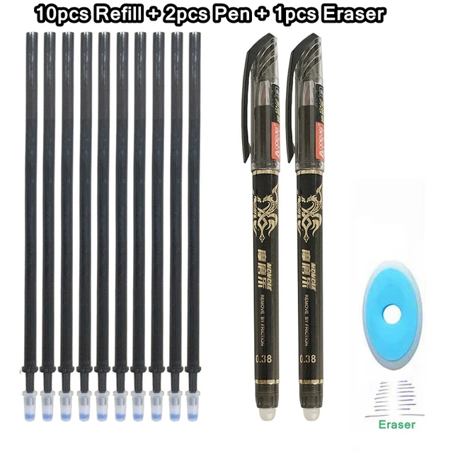 Erasable Pen Set Washable handle Blue Black Color Ink Writing Ballpoint Pens for School Office Stationery Supplies Exam Spare 13Pcs black-K