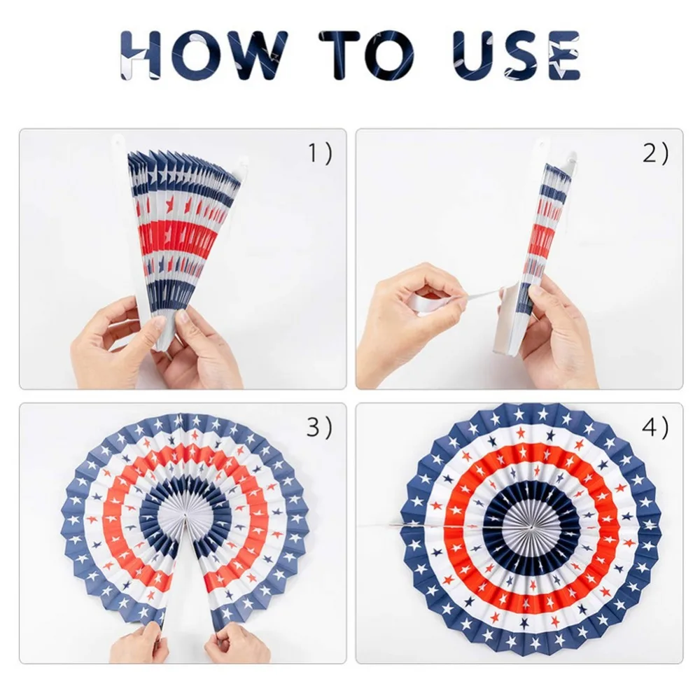 1Set/6Pcs 4th of July Decorations Paper Fan Patriotic American Independence Day Party Supplies birthday decoration spray