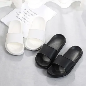

Summer Women's Slippers Sliders Black White Beach Shoes Non-slip Slides Bathroom Sandals Soft Sole Flip Flops large size @C26