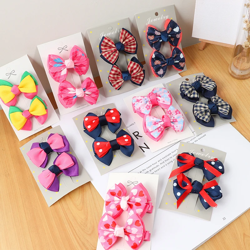 

2Pcs Bow hair clip set Girl Cute Hair bands Hair Accessories color Bow headwear Hairpins cartoon hairband Hairpin Headdress Gift
