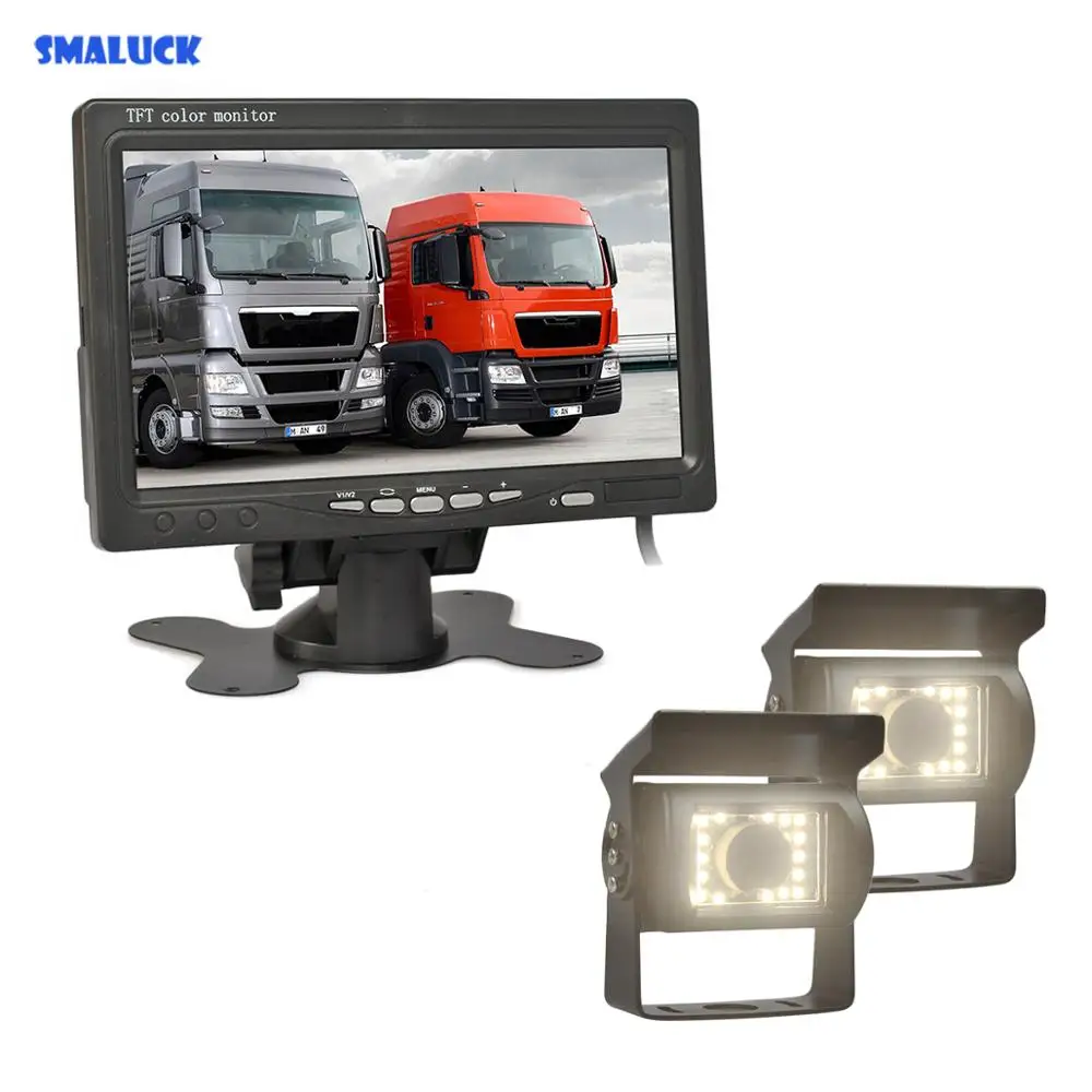 SMALUCK DC 12 V 24 7 &quotTFT LCD монитор автомобиля 2 x 4pin LED камера заднего вида CCD система