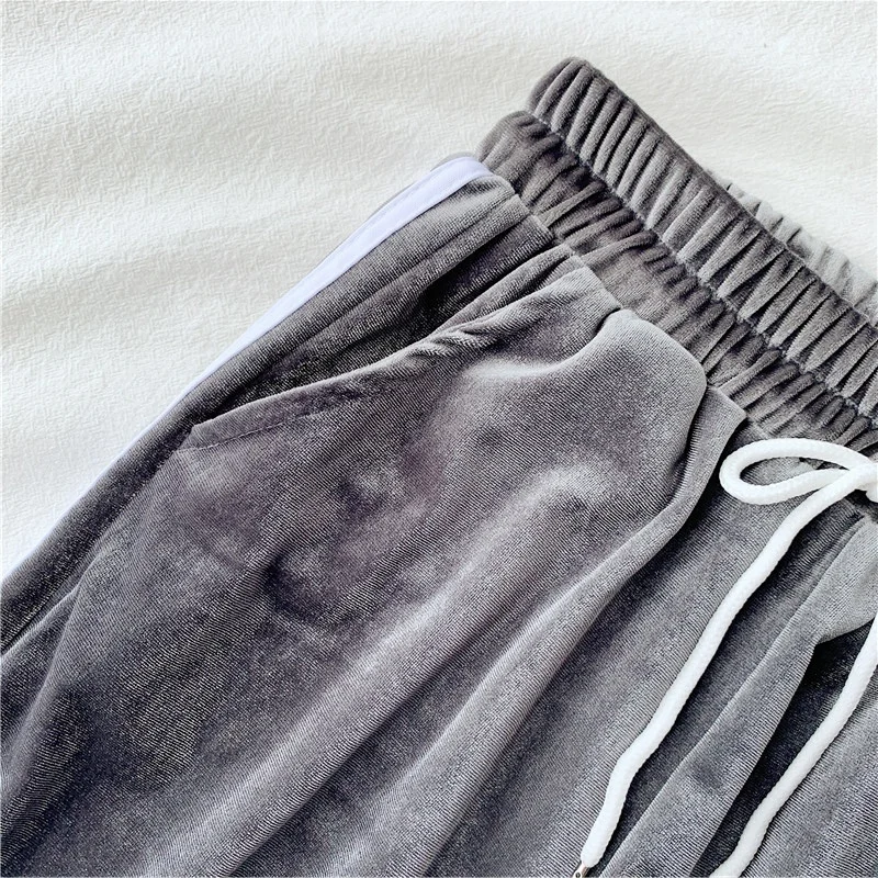 Neploe/Новинка; сезон осень-зима; женские шаровары; Pantalon Femme; повседневные спортивные штаны со шнуровкой и высокой талией; полосатые велюровые брюки; 54248