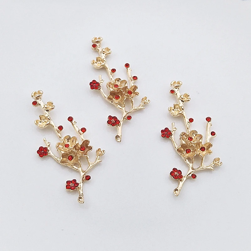 50pcs Plum Blossom Ruby Flower Crystal Rhinestone Appliques Buckle Button Earring Decor Wedding Hairpin Hair Clip Invitation DIY