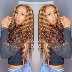 Curly Lace Front Human Hair Wigs For Women Colored Brazilian Honey Blonde Highlight Hd Transparent Deep Water Wave Frontal Wig