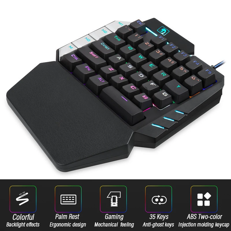 

Wired One handed Gaming Keyboard Mechanica Feeling English-Layout 38-Keys Backlit Anti-Ghosting Computer Laptop tablet Keyboard