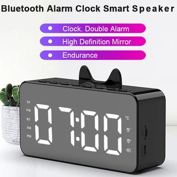 

Cat Bluetooth 5.0 Speaker Portable Stereo Music Player with HD Full Screen Support Dimming Handsfree TF Card Dual Alarm Clock