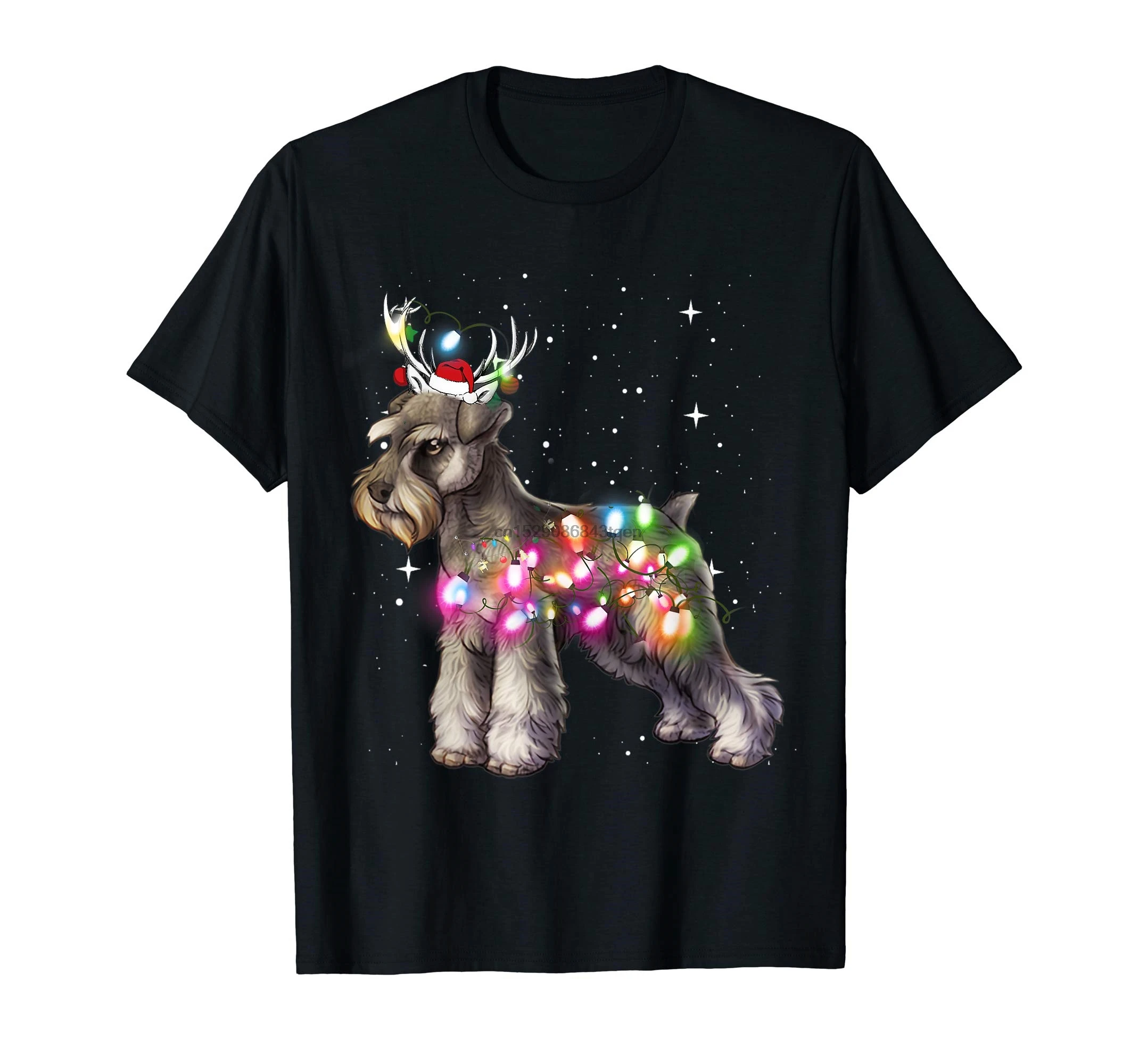 Christmas Lights Miniature Schnauzer Dog T-Shirt-Men's T-Shirt-Black |
