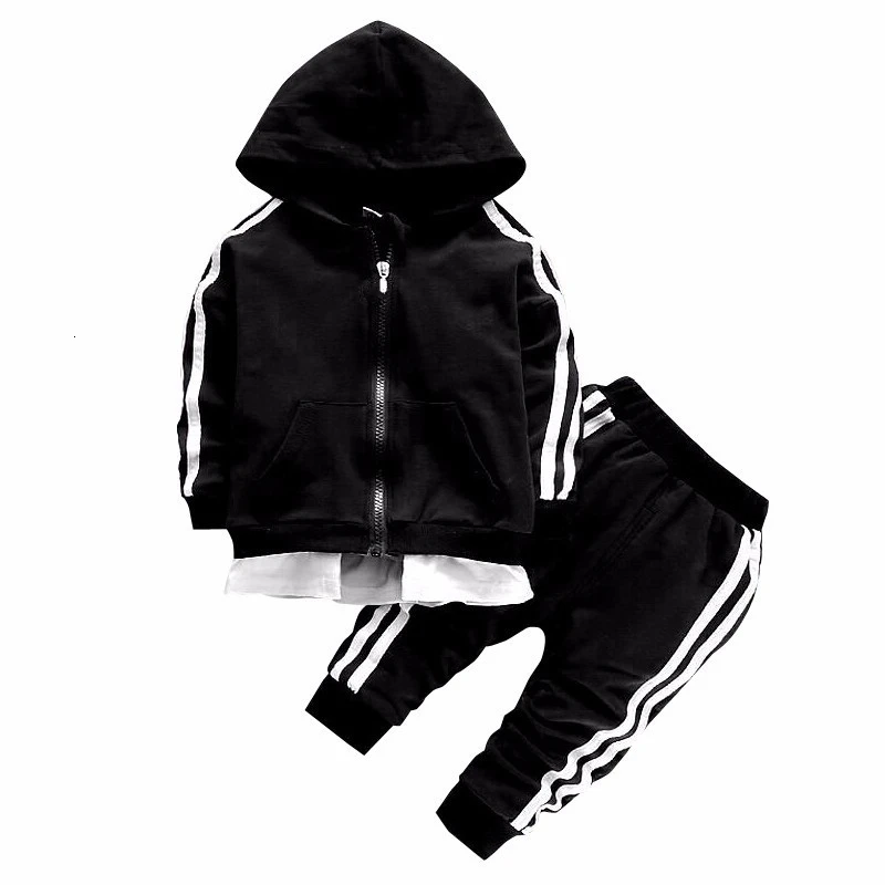  2019 New Spring Baby Casual Tracksuit Children Boys Girls Hooded Jacket Pants 2Pcs Kids Suit Cotton