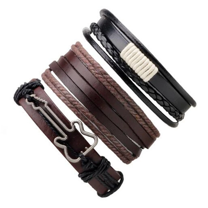 Новые модные кожаные браслеты с якорем и мужские браслеты 3/4 шт. 1 комплект многослойный браслет из бисера винтажный браслет ручной работы Pulseira - Окраска металла: H2486