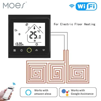 

WiFi Thermostat Temperature Controller LCD Touch Screen Backlight for Electric Heating Works with Alexa Google Home 16A