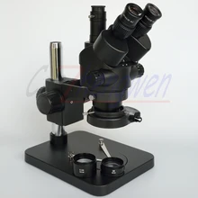 Черный микроскоп 3.5X-90X Настольный столб стенд зум Simul фокальный Тринокулярный Стерео микроскоп+ 144Led