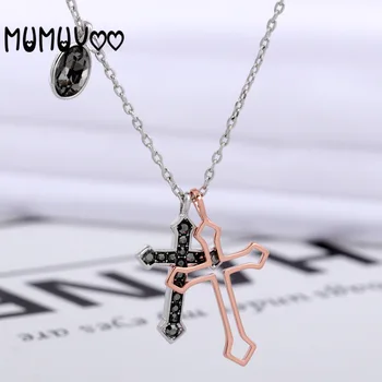 

High quality new fashion charm rose gold black mix and match cross necklace female female clavicle chain jewelry