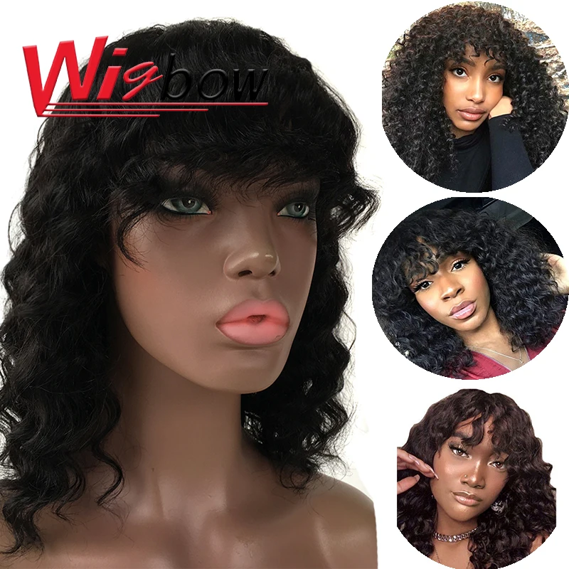 

Deep Wave Wig For Black Women Human Hair Wigs With Bangs Brazilian Ombre Human Hair Wig T1b 30 1B 150% Full Machine Made