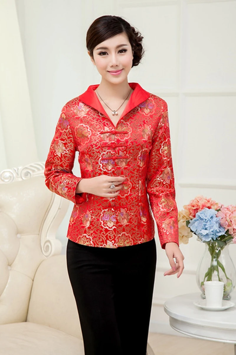 

Куртка Tang XL Женская, костюм с длинным рукавом, пальто на пуговицах, жакет в китайском стиле для свекрови, парча