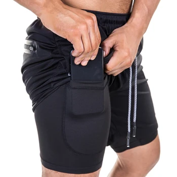 

Hot Summer Casual Shorts Quick Dry Beach Pants Mens Double layer Phone pocket Running Shorts Gym Fitness Training