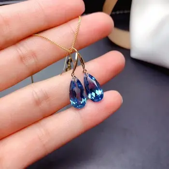 

MEIBAPJ REAL 18K GOLD NATURAL LONDON BLUE TOPAZ CLASSIC WATER DROP EARRINGS FINE CHARM WEDDING JEWELRY FOR WOMEN